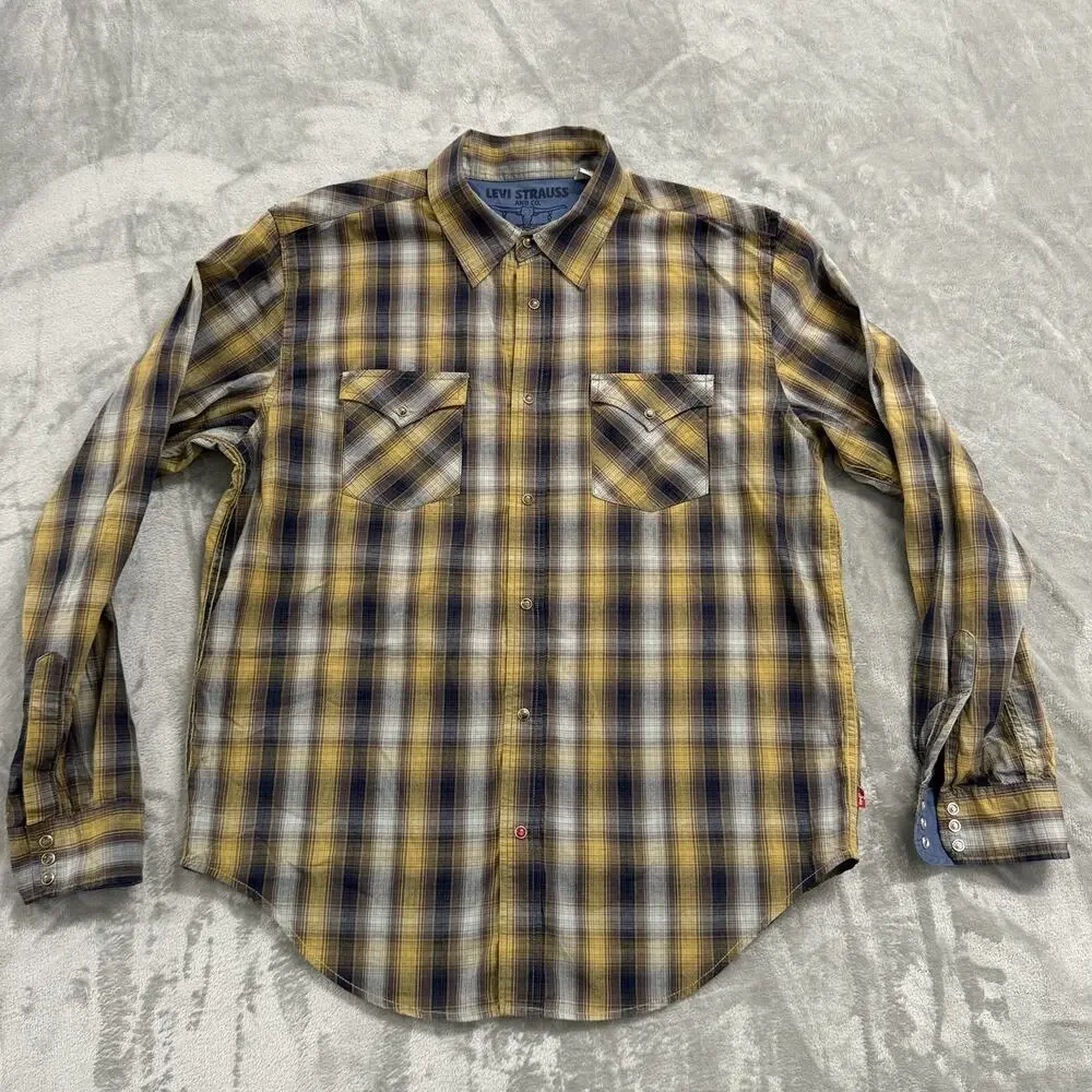 Levi's Authentic Jeanswear Men's Large Plaid Pearl Snap Western Shirt (Stain)